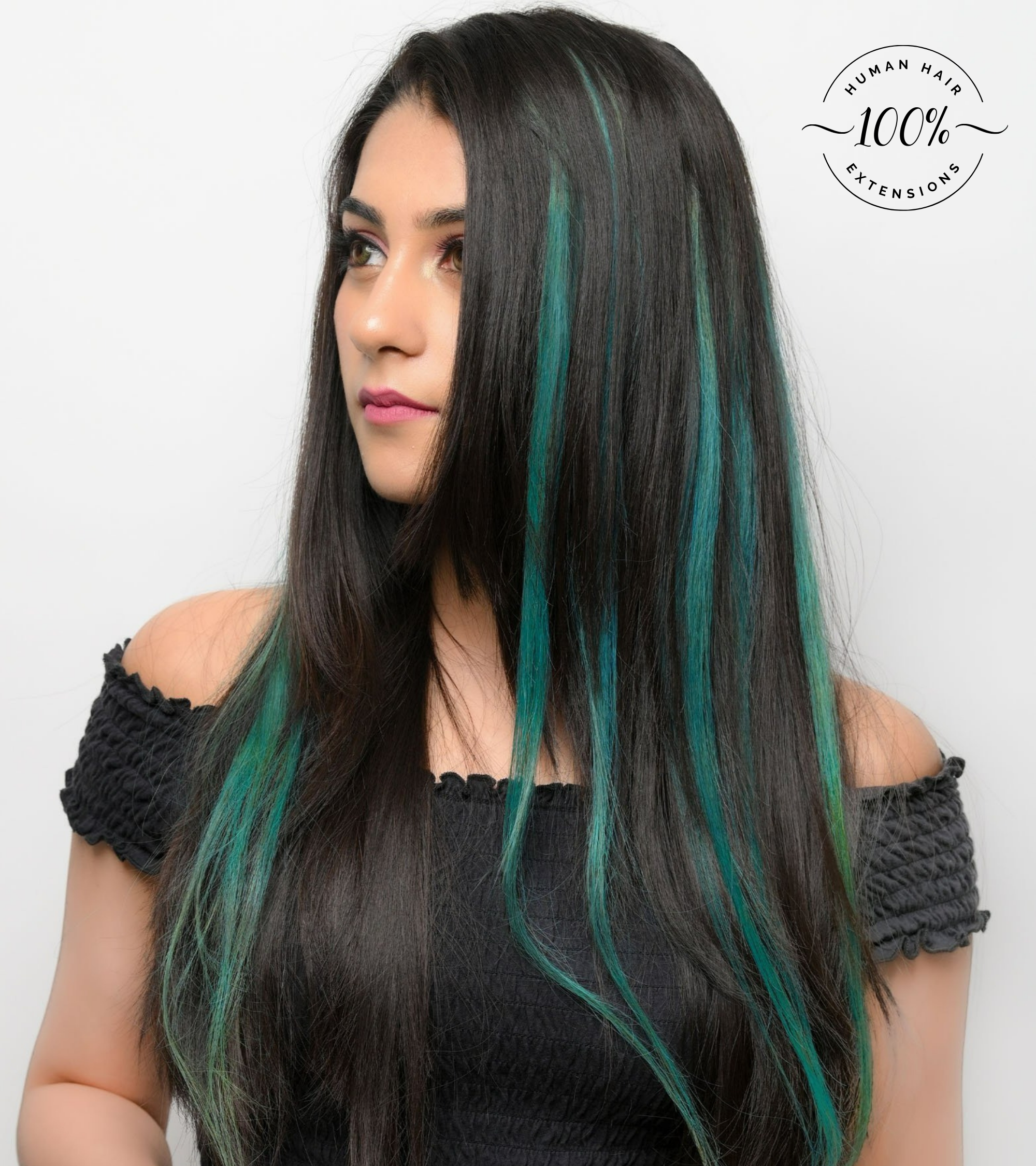Turquoise hair sales extensions human hair